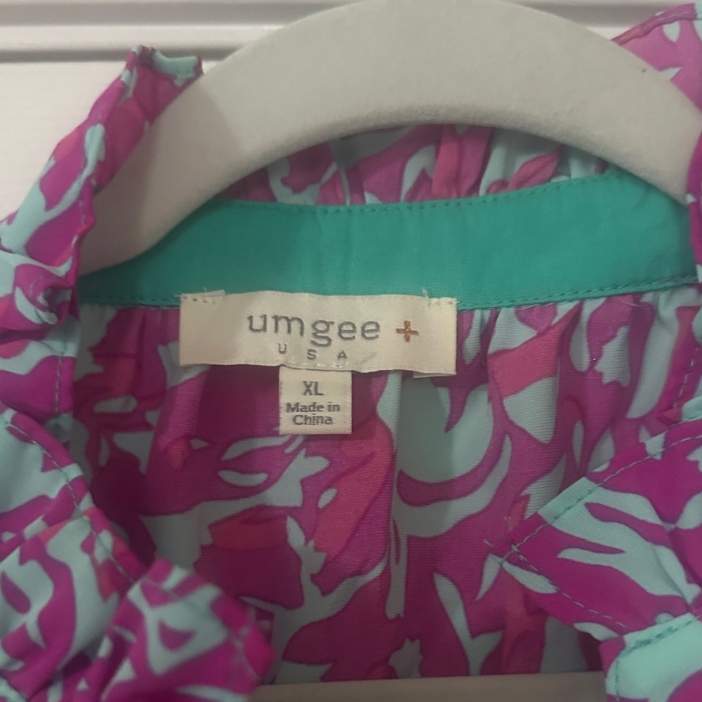 Umgee Vibrant Pink and Blue Patterned Blouse - Picture 2 of 3